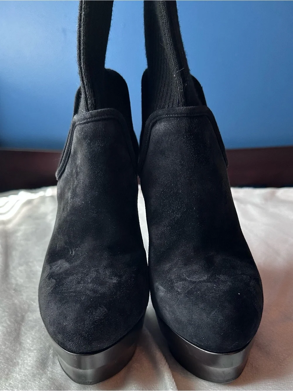 Enio Silla for Le Silla Black Suede Wool Sock Platform Stiletto Ankle Boot 7